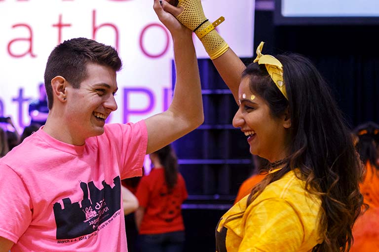 Two students dance while attending IUPUI Jagathon